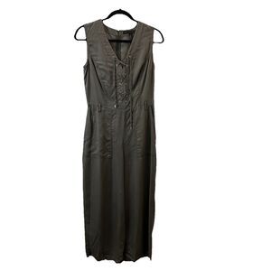 WHBM White House Black Market Army Green Lace Up Jumper Jumpsuit Lyocell Size 6